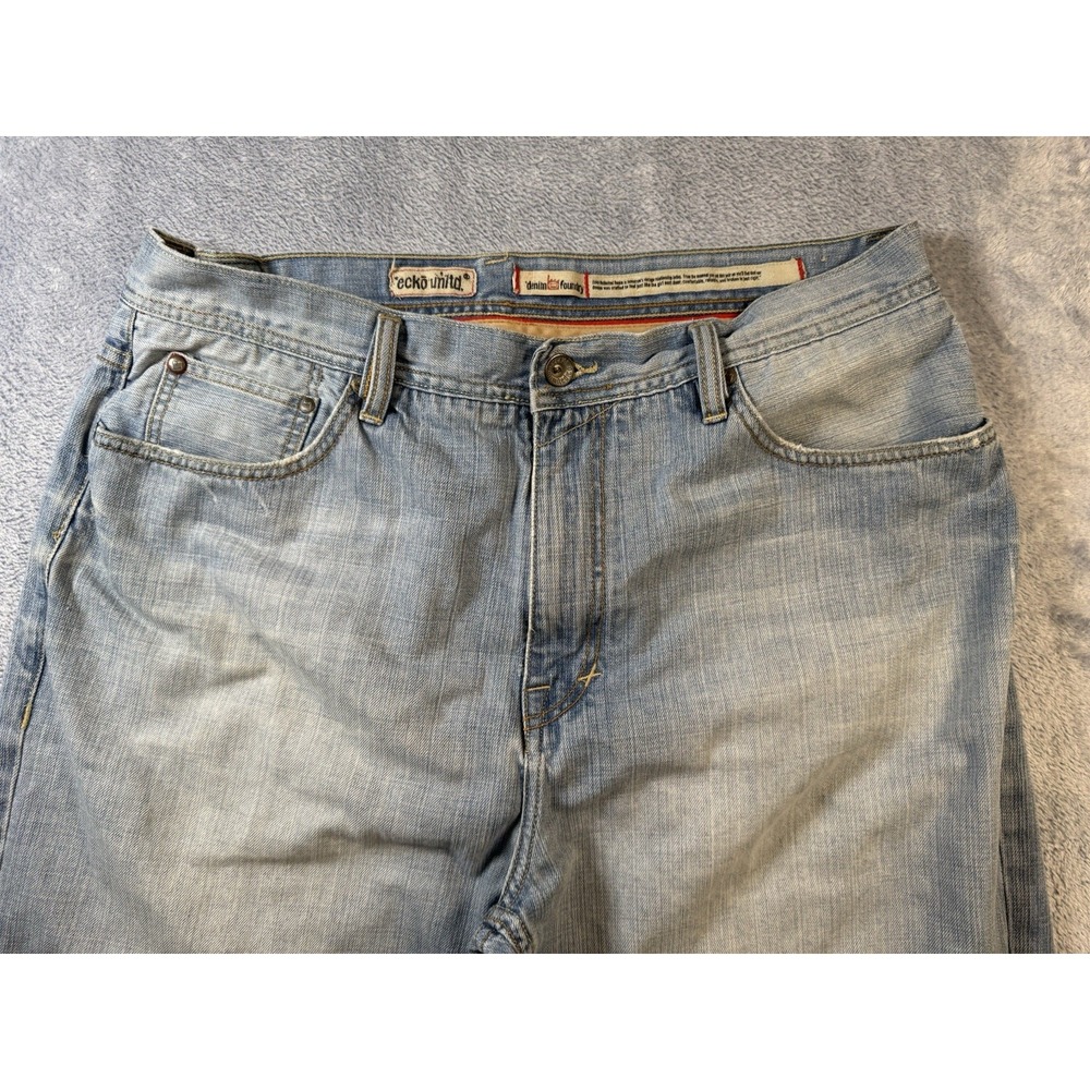 Ecko Unltd. Denim Foundry Low Rise Straight Leg Light Wash Blue Jeans 32 - Picture 3 of 9